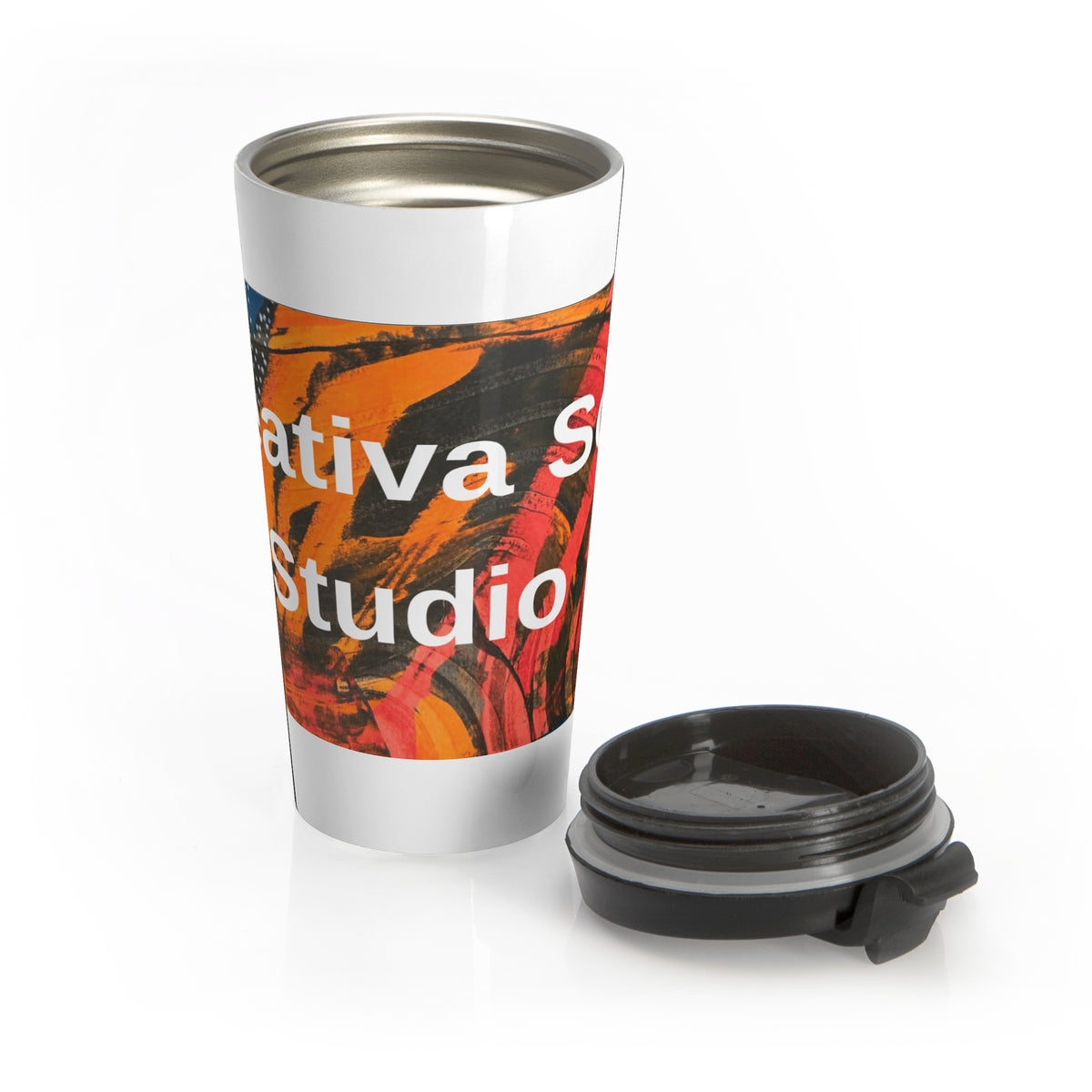 Abstract Art Travel Mug — Colorful Painterly 'Creative Studio' Stainless Steel Tumbler