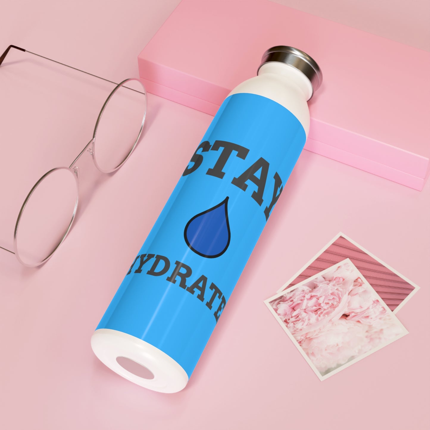Stay Hydrated Slim Water Bottle — Blue Motivational Stainless Steel Bottle