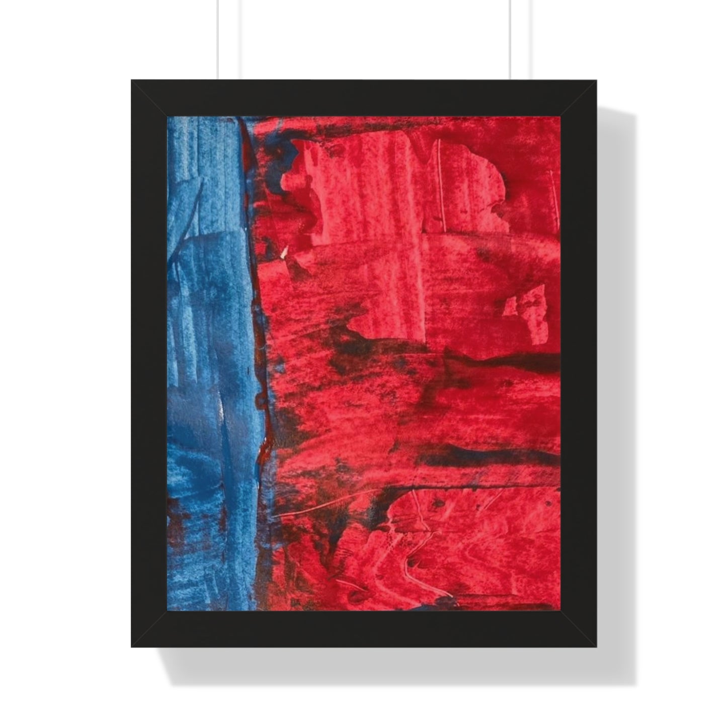 Interplay II Framed Vertical Poster — Blue & Red Abstract Wall Art
