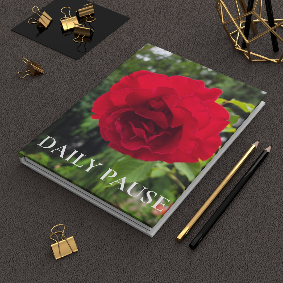 Daily Pause Hardcover Journal — Lined Floral Rose Notebook for Mindfulness & Reflection