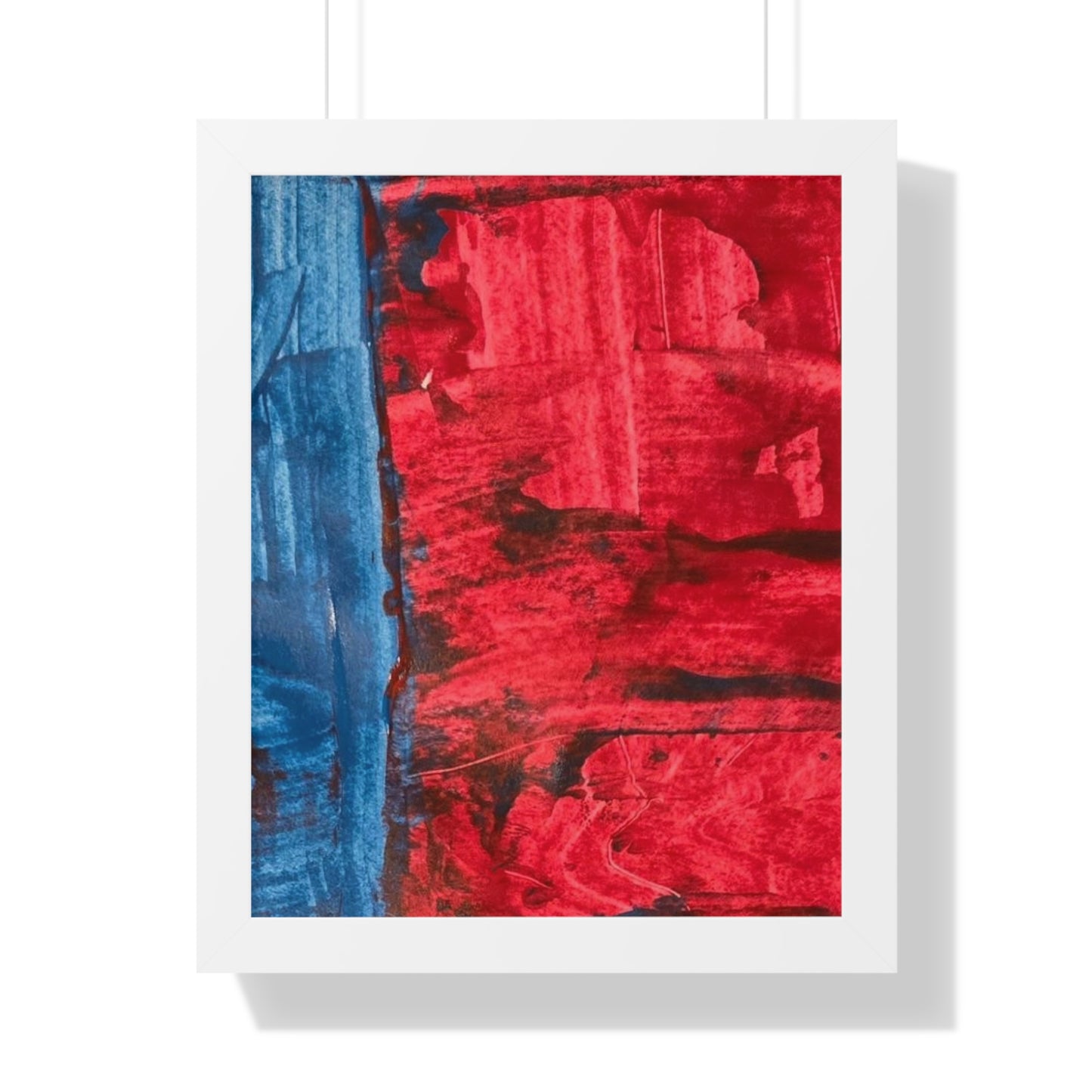 Interplay II Framed Vertical Poster — Blue & Red Abstract Wall Art