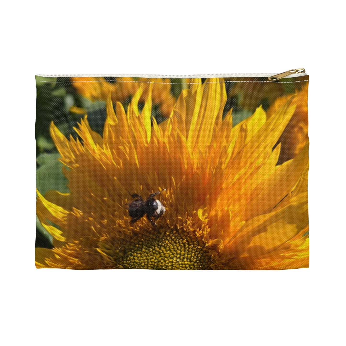 Sunflower Bee Accessory Pouch — Floral Zip Cosmetic Bag