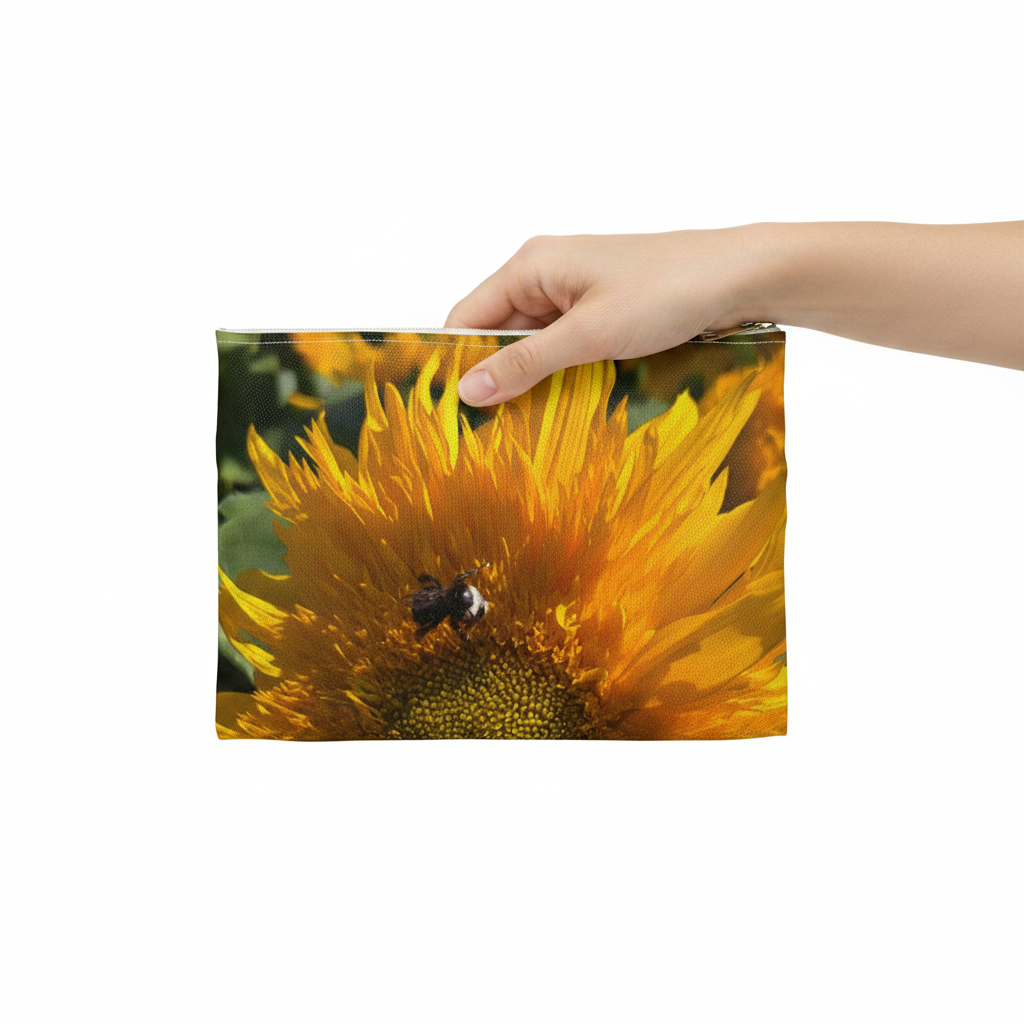 Sunflower Bee Accessory Pouch — Floral Zip Cosmetic Bag