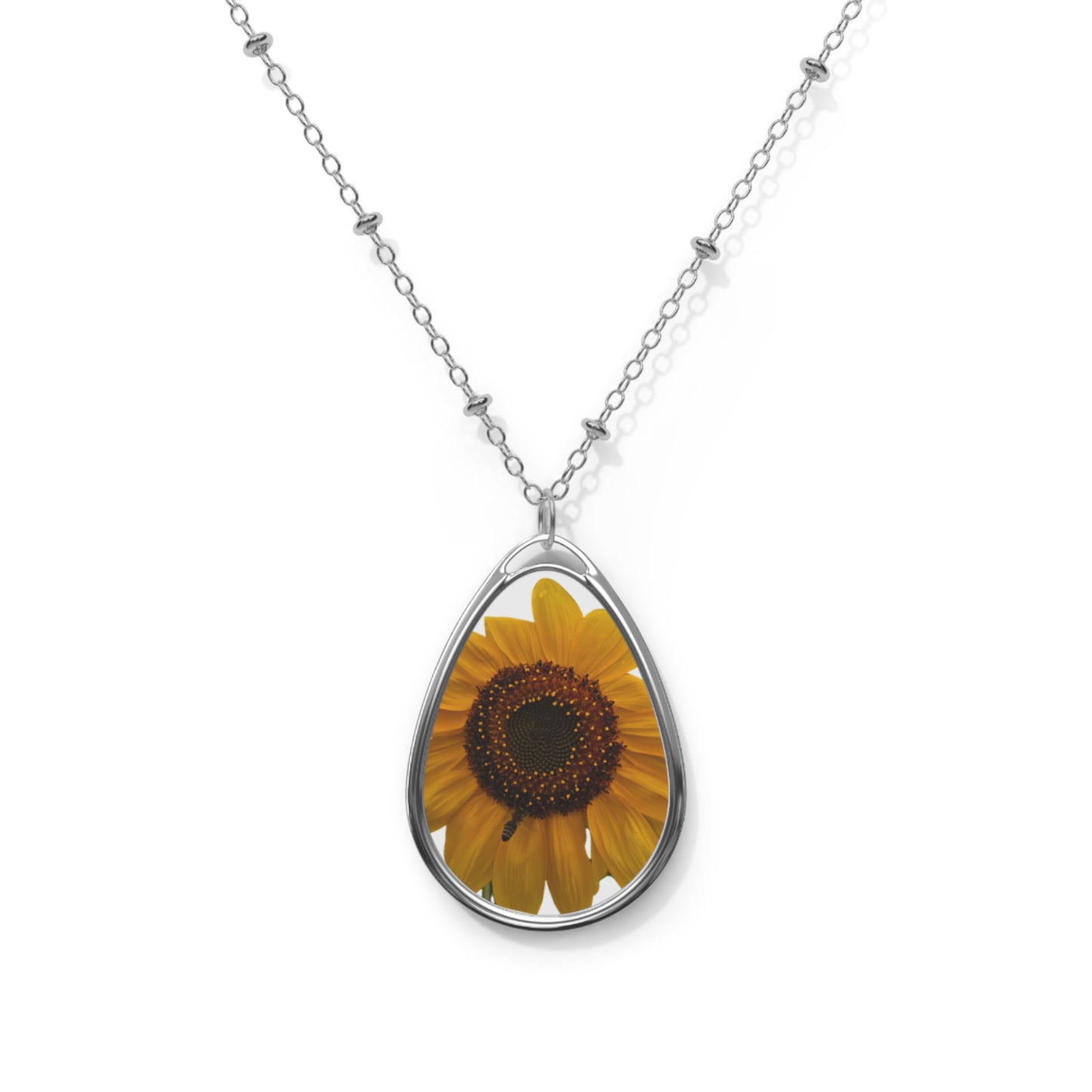 Sunflower Oval Necklace — Nature Lover Floral Pendant