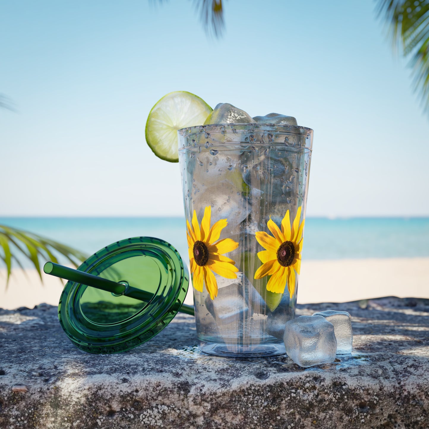 Daisy Photo 16oz Tumbler with Straw — Colorful Lid Floral Travel Cup