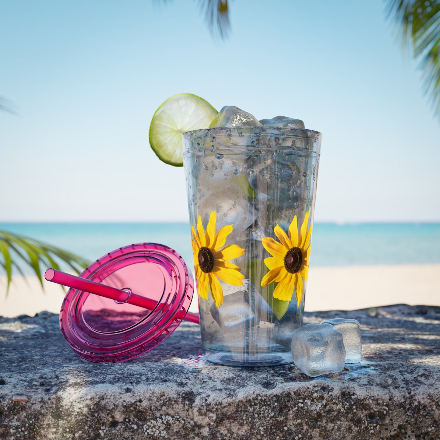 Daisy Photo 16oz Tumbler with Straw — Colorful Lid Floral Travel Cup