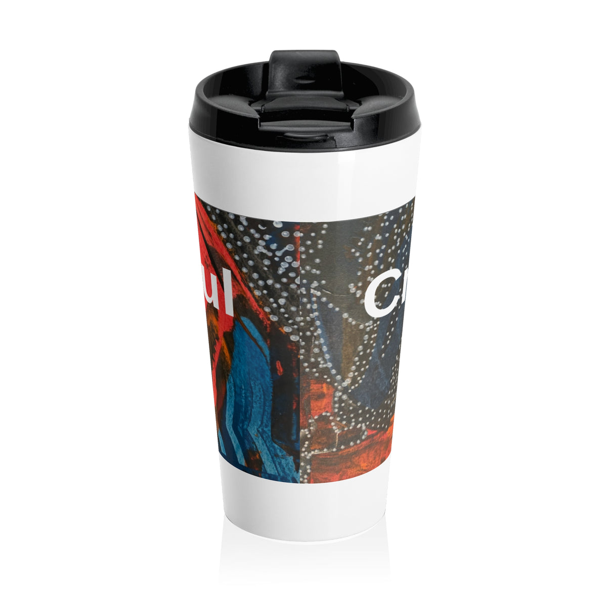 Abstract Art Travel Mug — Colorful Painterly 'Creative Studio' Stainless Steel Tumbler