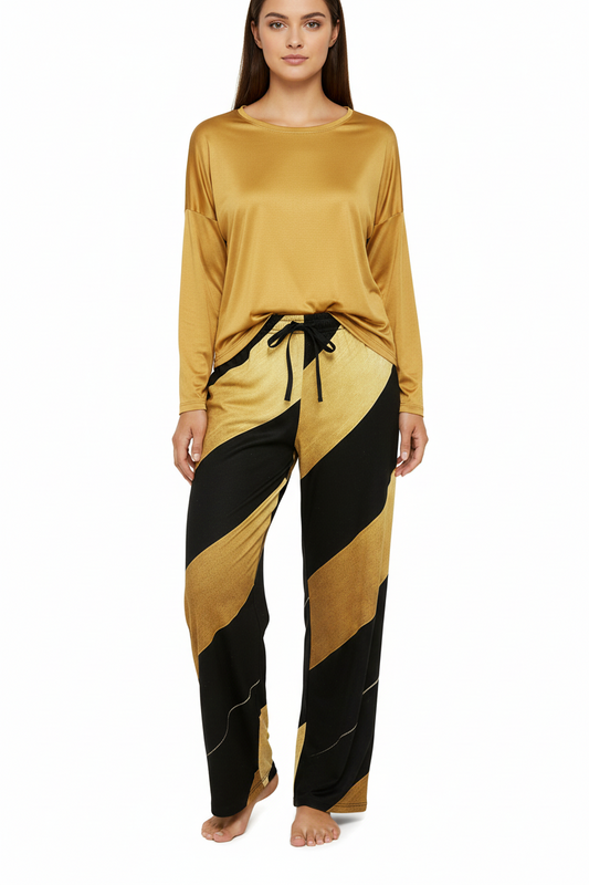 Black & Gold Striped Pajama Pants — Women's Cozy Sleepwear