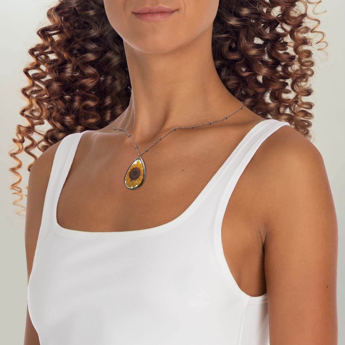 Sunflower Oval Necklace — Nature Lover Floral Pendant
