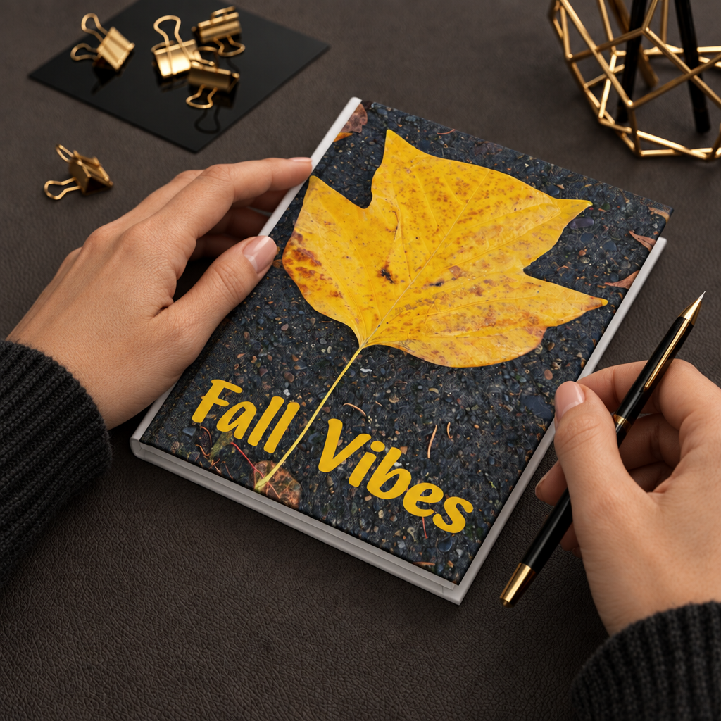 Fall Vibes Hardcover Journal — Lined Autumn Leaf Notebook