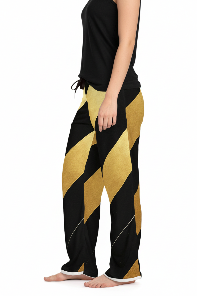 Black & Gold Striped Pajama Pants — Women's Cozy Sleepwear