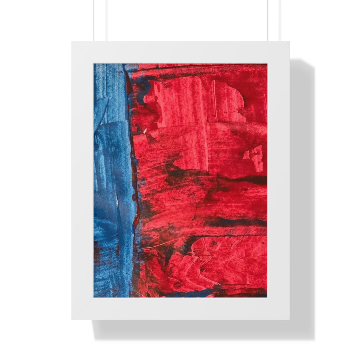 Interplay II Framed Vertical Poster — Blue & Red Abstract Wall Art