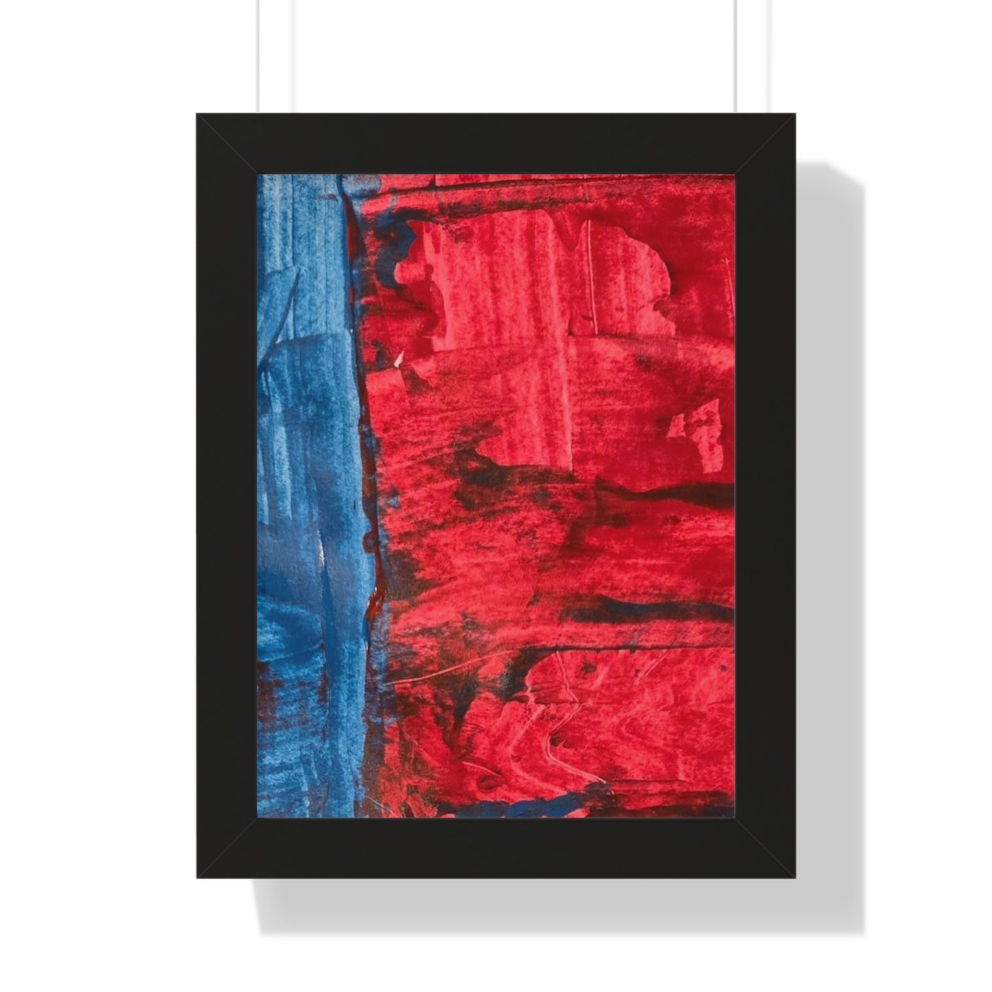 Interplay II Framed Vertical Poster — Blue & Red Abstract Wall Art