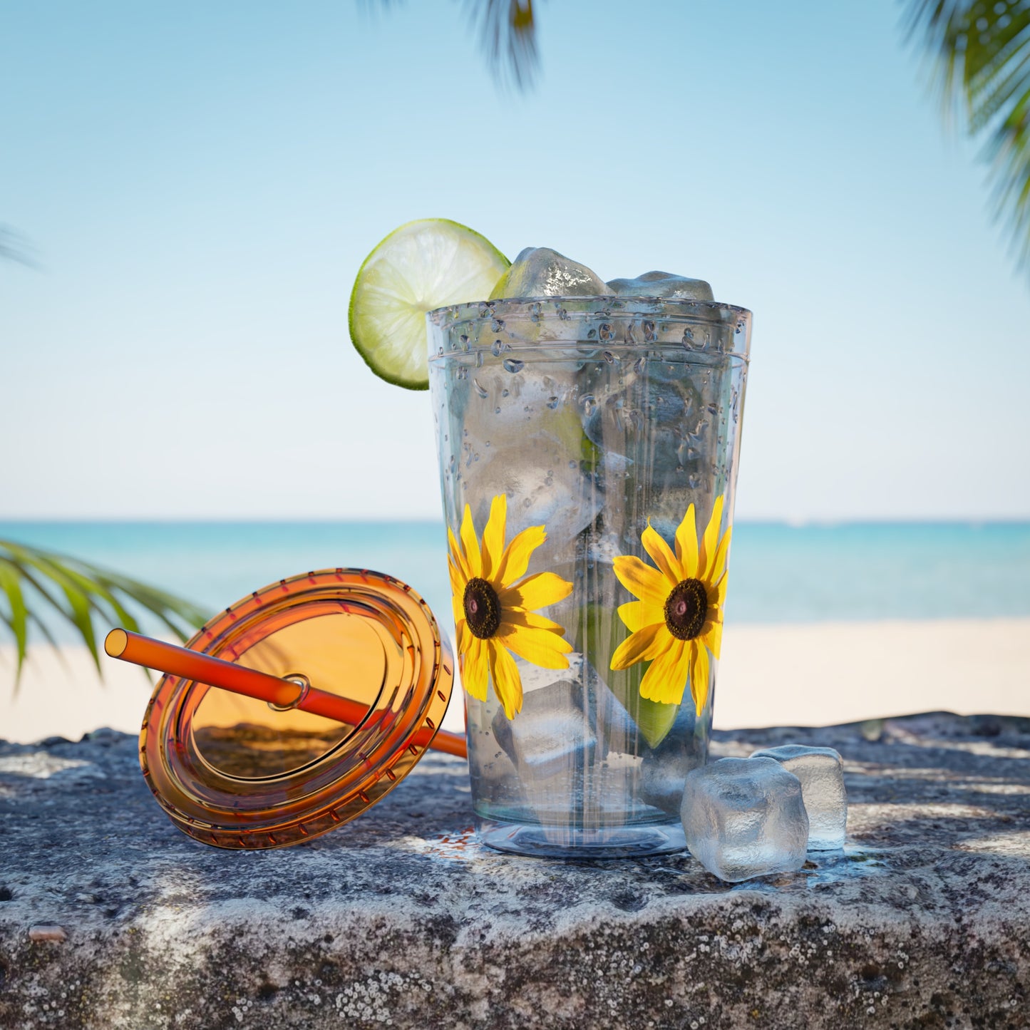 Daisy Photo 16oz Tumbler with Straw — Colorful Lid Floral Travel Cup