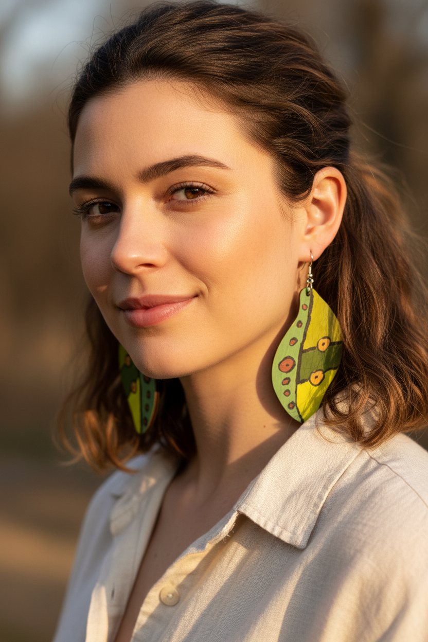 Botanical Wings Hand-Painted Earrings