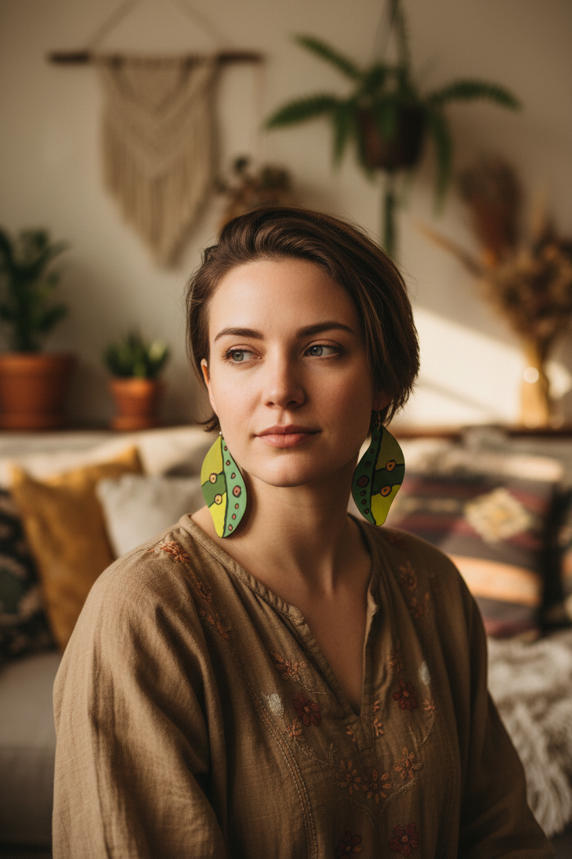 Botanical Wings Hand-Painted Earrings