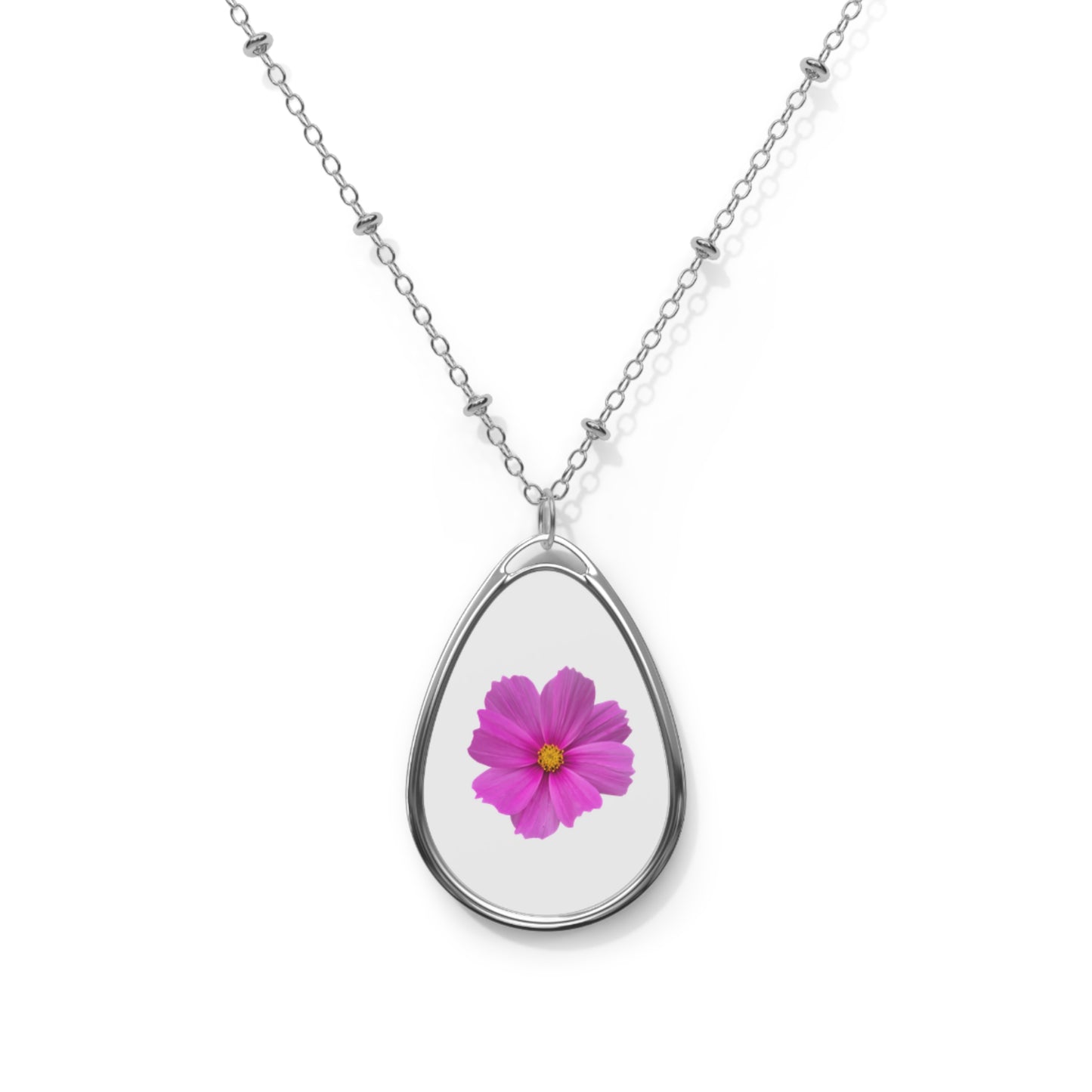 Teardrop Necklace Pink Cosmos Flower Pendant