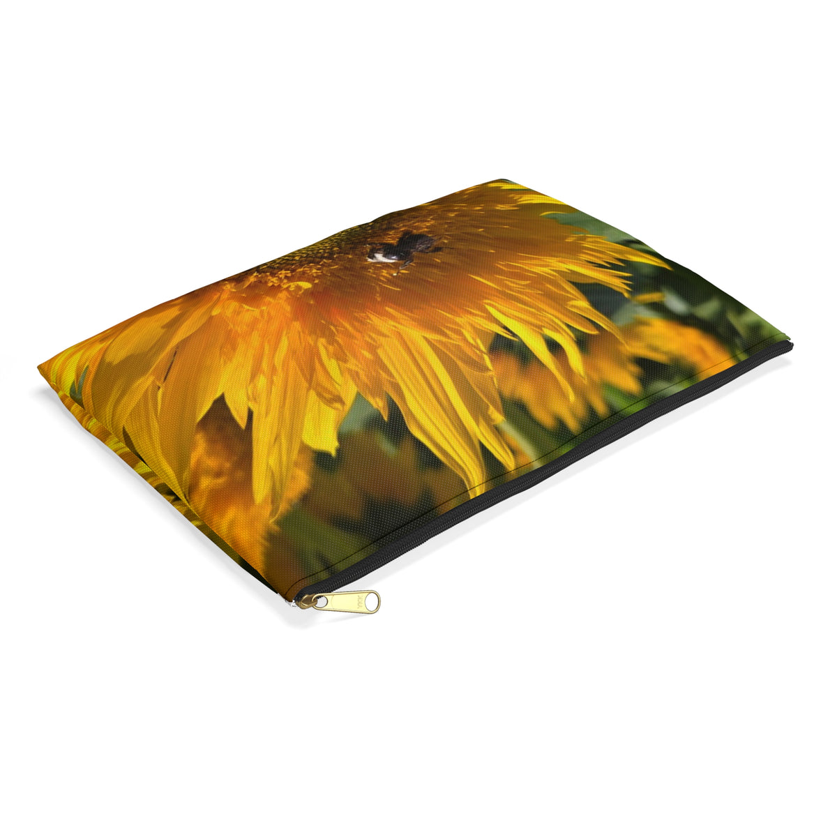 Sunflower Bee Accessory Pouch — Floral Zip Cosmetic Bag