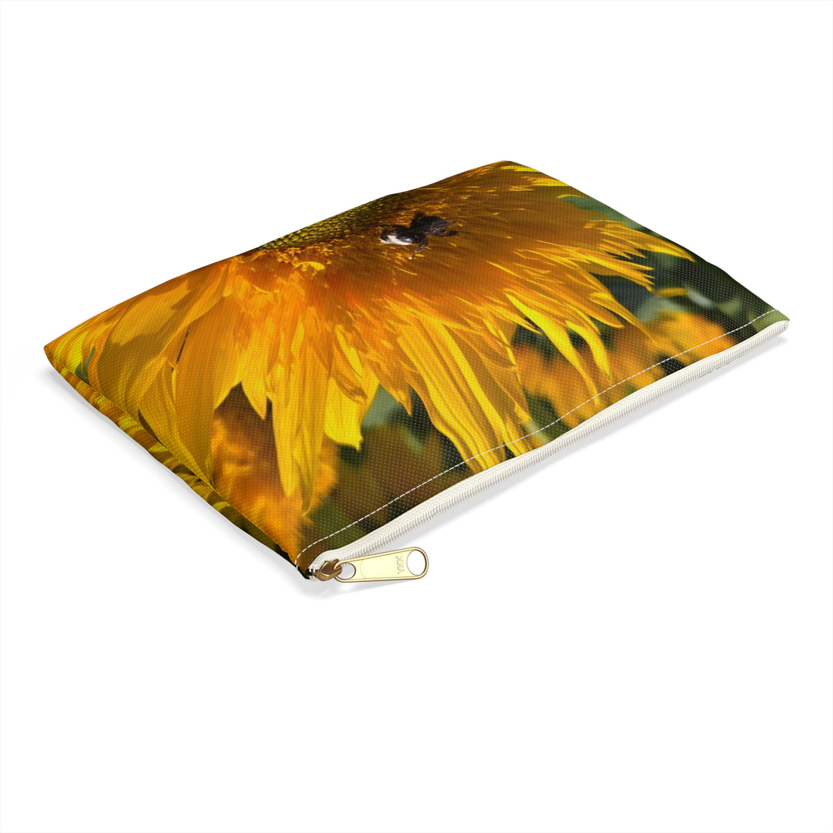 Sunflower Bee Accessory Pouch — Floral Zip Cosmetic Bag