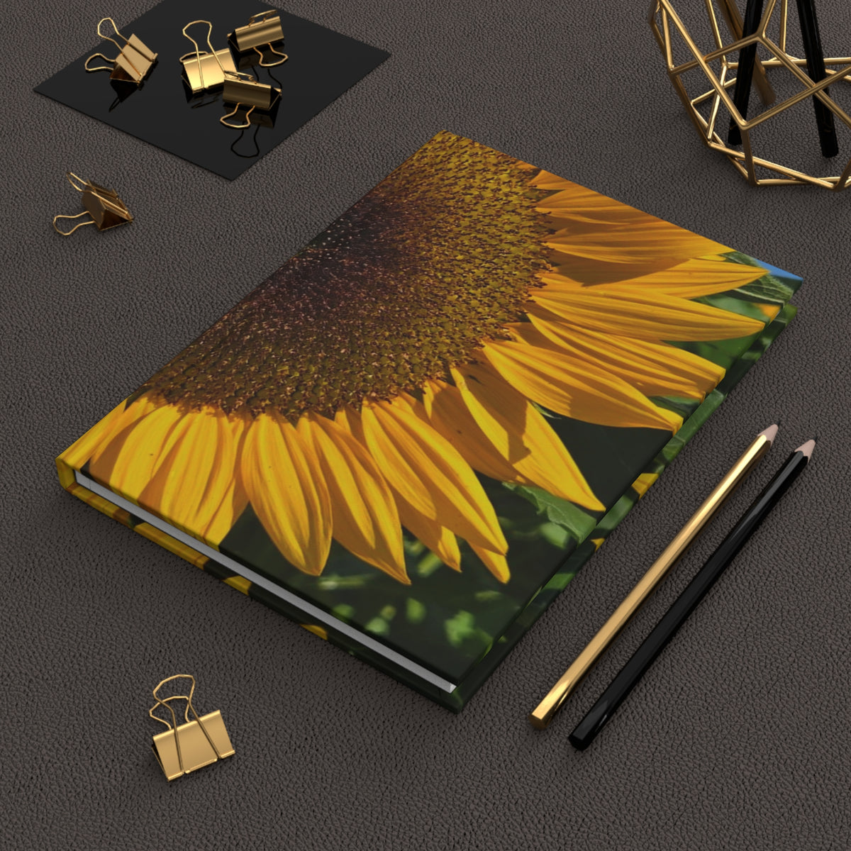 Sunflower Hardcover Journal — Lined Matte Notebook for Notes & Gratitude