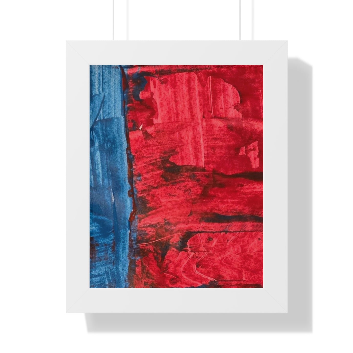 Interplay II Framed Vertical Poster — Blue & Red Abstract Wall Art