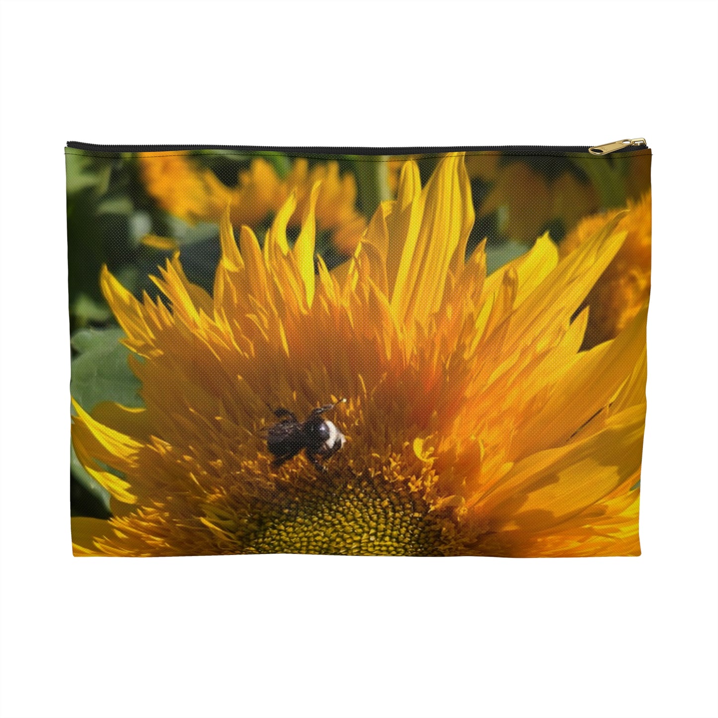Sunflower Bee Accessory Pouch — Floral Zip Cosmetic Bag