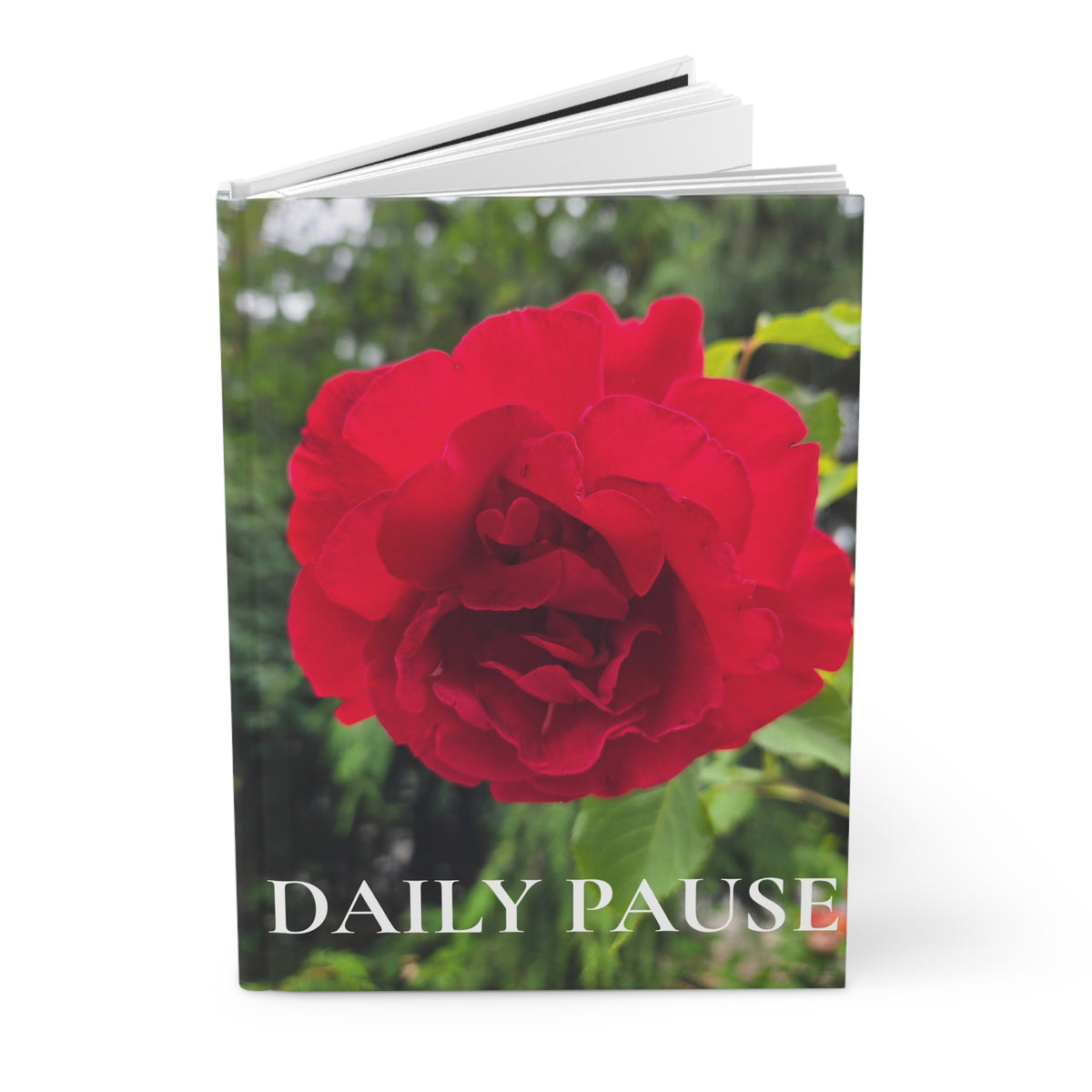 Daily Pause Hardcover Journal — Lined Floral Rose Notebook for Mindfulness & Reflection
