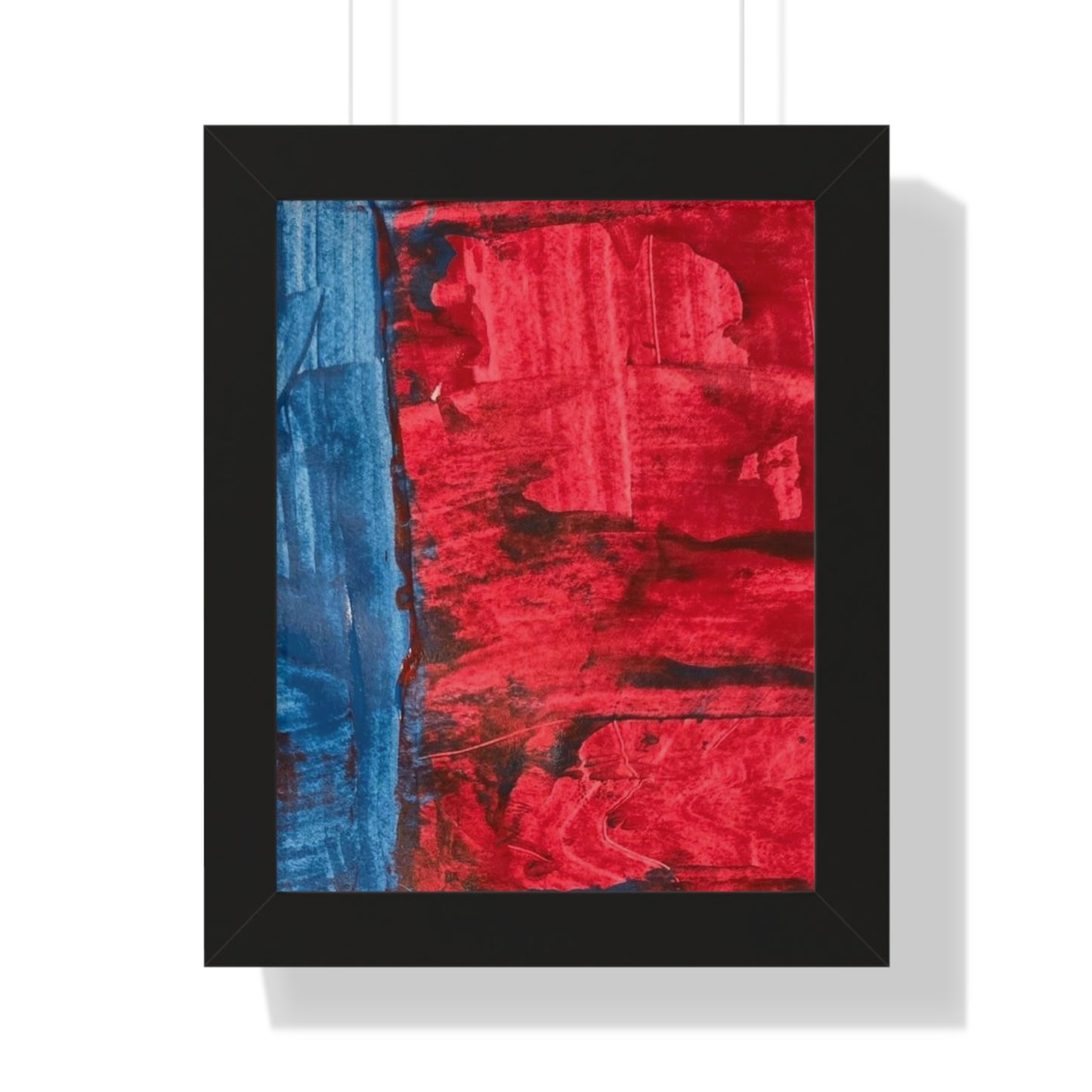 Interplay II Framed Vertical Poster — Blue & Red Abstract Wall Art