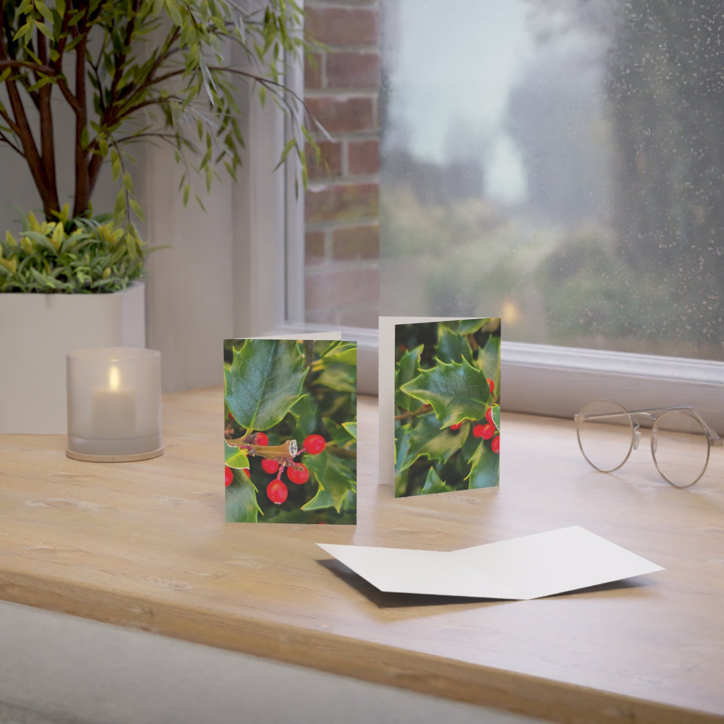 Holly photograph-Holiday Greeting Card — Blank Inside (Single or Bulk Packs)