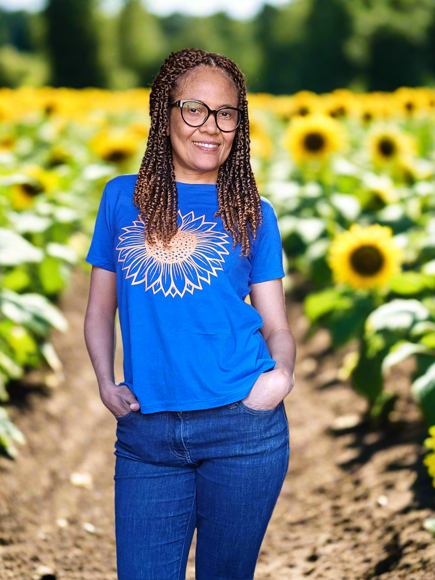 Women's Sunflower Cotton Tee, Floral T-Shirt, Summer Shirt, Gift for Her, Casual Style, Eco-Friendly Tee